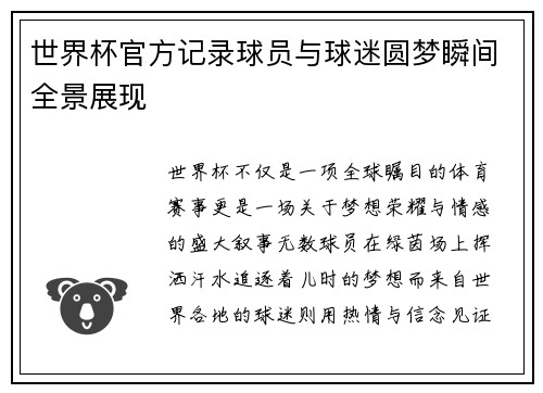 世界杯官方记录球员与球迷圆梦瞬间全景展现
